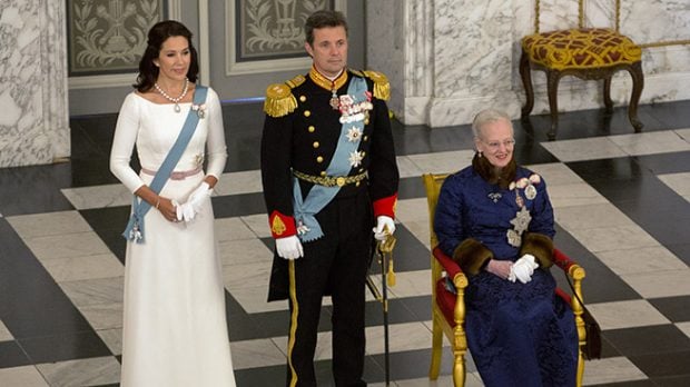 La reina Margarita, el príncipe Federico y Mary Donaldson