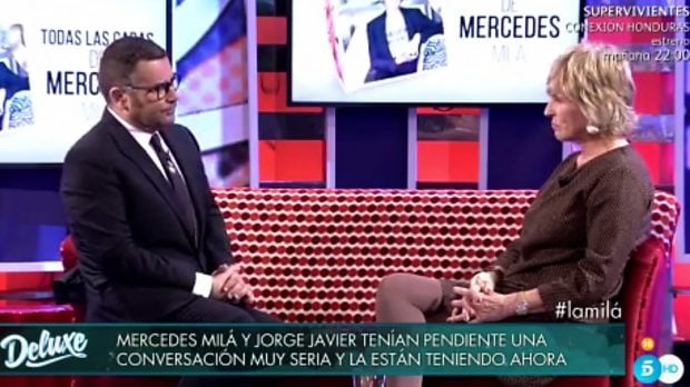 Jorge Javier Vázquez y Mercedes Milá durante la entrevista del 'Deluxe' /Telecinco