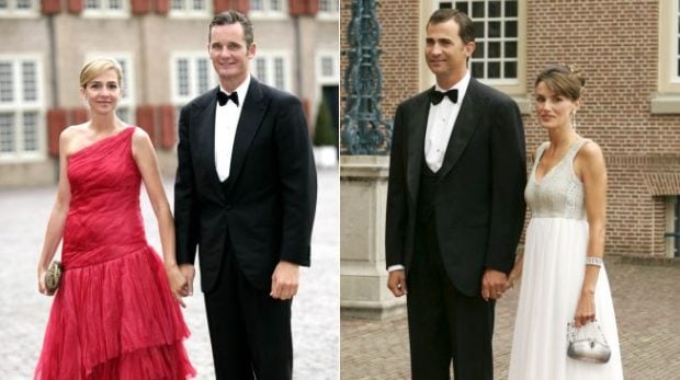 Cristina de Borbón e Iñaki Urdangarin y Don Felipe y doña Letizia en el 40 cumpleaños de Guillermo de Holanda en 2007 (Gtres)