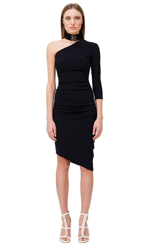 vestido drapeado asim&eacute;trico Elisabetta Franchi
