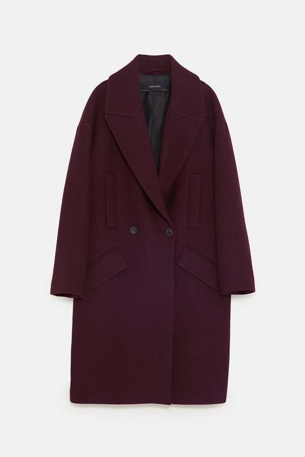 Abrigo cruzado burdeos (69.95&euro;) / Zara