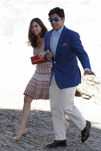 El torero Francisco Rivera y Lourdes Montes durante Bautizo de Cayetano Rivera Gonzalez en la Iglesia del Espíritu Santo de Ronda