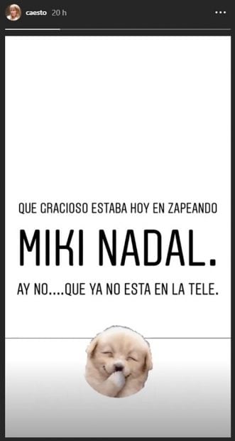 'Storie' de Carmen Esxamez en relaci&oacute;n a Miki Nadal / Instagram @caesto