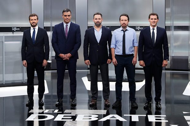 Pablo Casado, Pedro S&aacute;nchez, Santiago Abascal, Pablo Iglesias y Albert Rivera