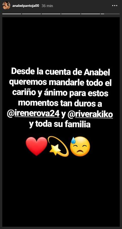 La 'storie' publicada desde la cuenta de Anabel Pantoja dando el p&eacute;same a Irene Rosales / GTRES
