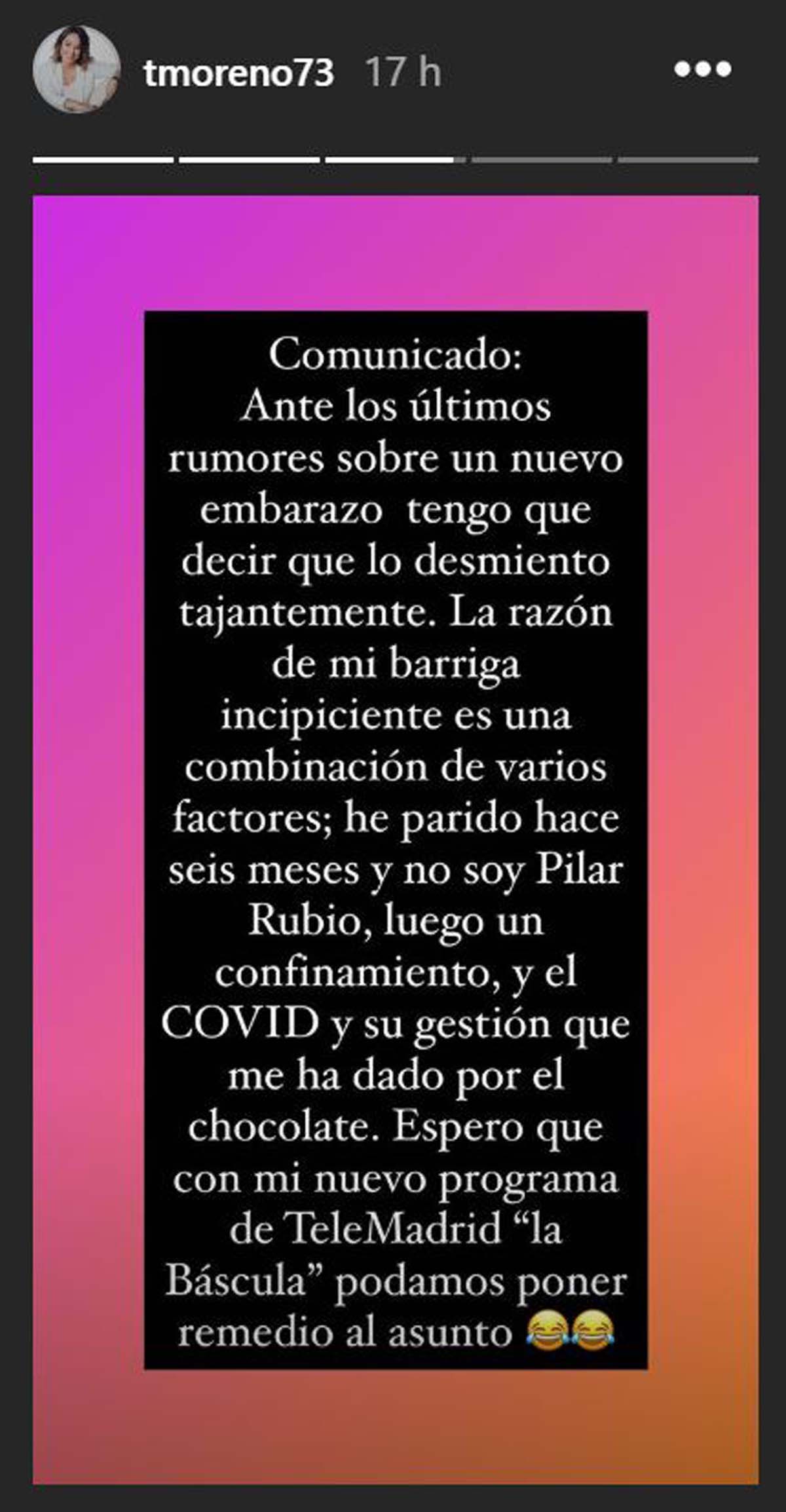 To&ntilde;i Moreno ha desmentido estar embarazada derrochando sentido del humor / Instagram
