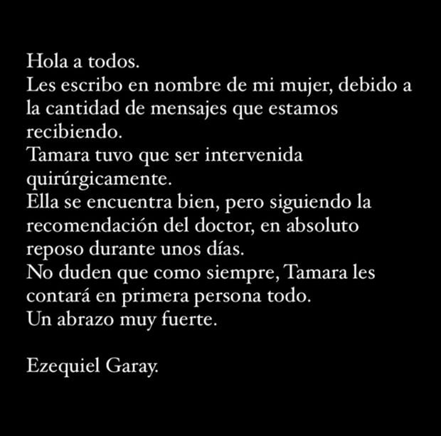 Ezequiel Garay publicaba un mensaje el pasado viernes que justificaba la ausencia de su mujer en redes sociales/@tamara_gorro