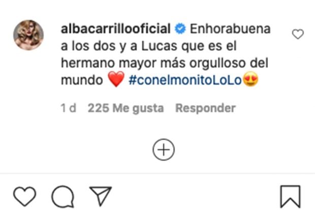 Comentario de Alba Carrillo a Fonsi Nieto./Instagram @fonsinieto10