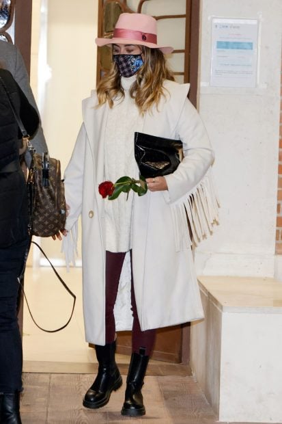 Elena Tablada durante el funeral de su abuela que ha tenido lugar en Madrid./Gtres