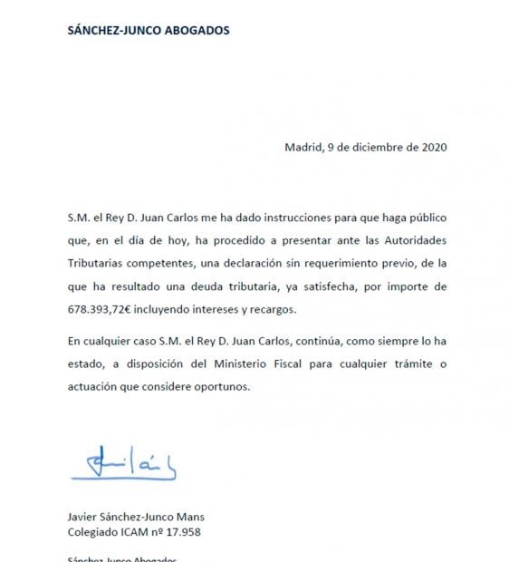 Comunicado rey Juan Carlos