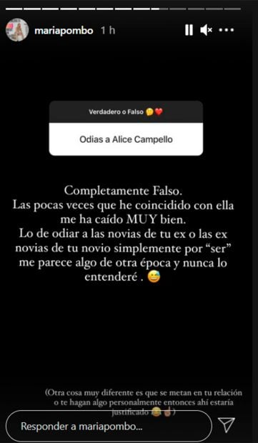 María Pombo ha explicado en Instagram su relación con Alice Campello / Instagram