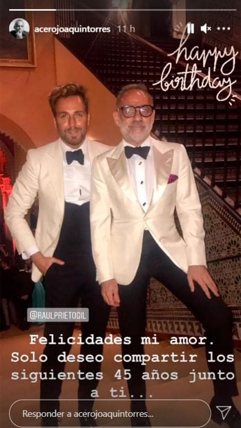 Joaqu&iacute;n Torres felicita a su novio / Instagram