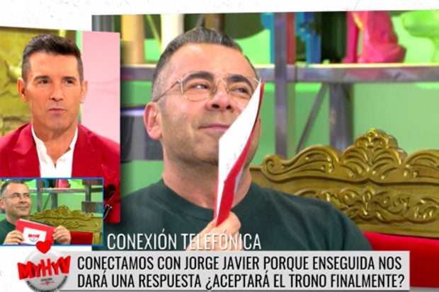 Jorge Javier V&aacute;zquez acept&oacute; el trono en directo hablando con Jes&uacute;s V&aacute;zquez./Telecinco