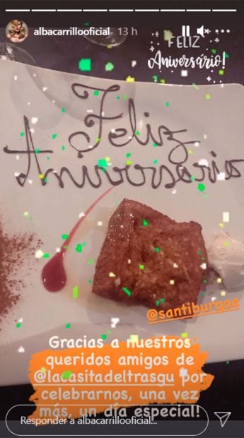As&iacute; han celebrado Alba Carrillo y Santi Burgoa sus dos a&ntilde;os / Instagram: @albacarrilloooficial
