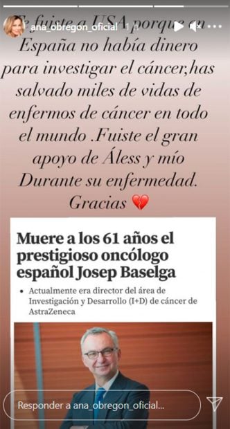 Ana Obreg&oacute;n se ha despedido del doctor que trat&oacute; a su hijo / Instagram