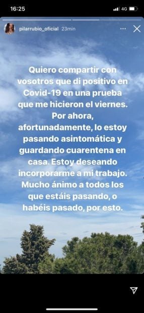 Pilar Rubio anuncia su positivo por COVID-19 / Instagram