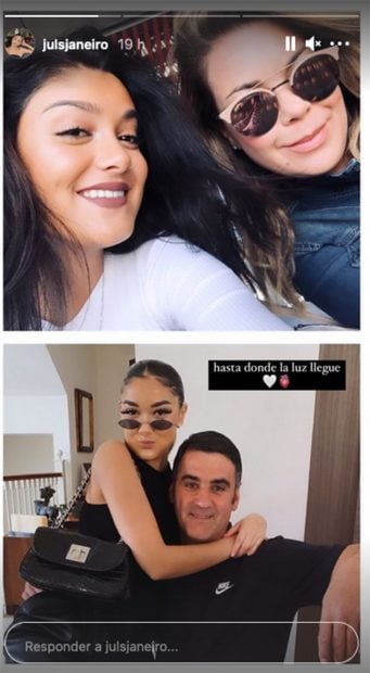 Fotograf&iacute;a familiar de Julia Janeiro junto a sus padres, Jesul&iacute;n de Ubrique y Mar&iacute;a Jos&eacute; Campanario./Instagram @julsjaneiro