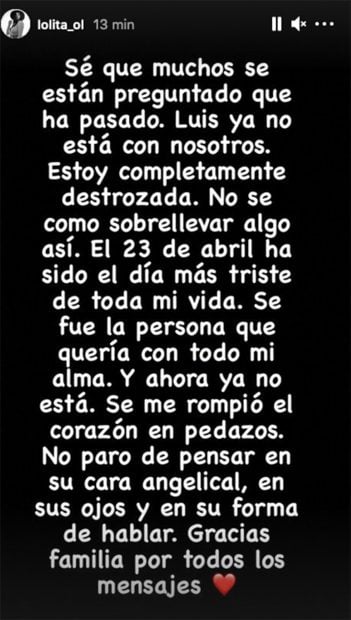 Mensaje de texto de Lola Ortiz./Instagram @lolita_ol