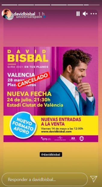 David Bisbal ha movido su concierto en Valencia al mismo d&iacute;a que el homenaje a &Aacute;lex Casademunt / Instagram
