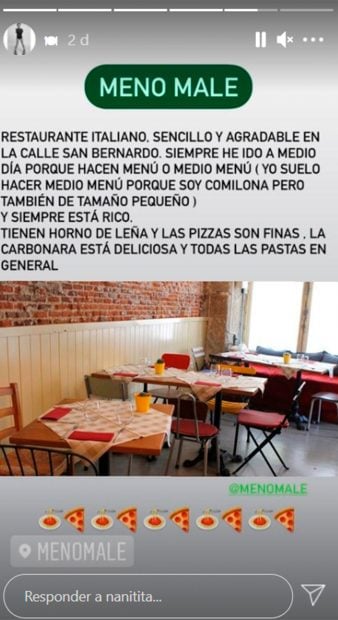 Meno Male, el italiano favorito de Anna Castillo en Conde Duque / Instagram