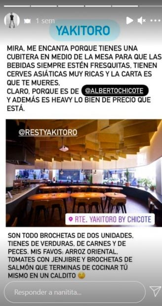 Yakitoro, el japon&eacute;s que Anna Castillo se&ntilde;ala en su gu&iacute;a de restaurantes / Instagram