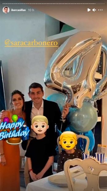 Iker Casillas y Sara Carbonero, durante la celebraci&oacute;n de cumplea&ntilde;os del portero / Instagram