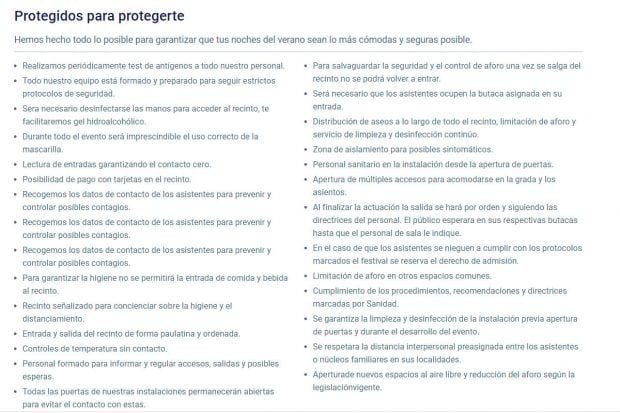 Medidas anti covid del festival Noches del Bot&aacute;nico 