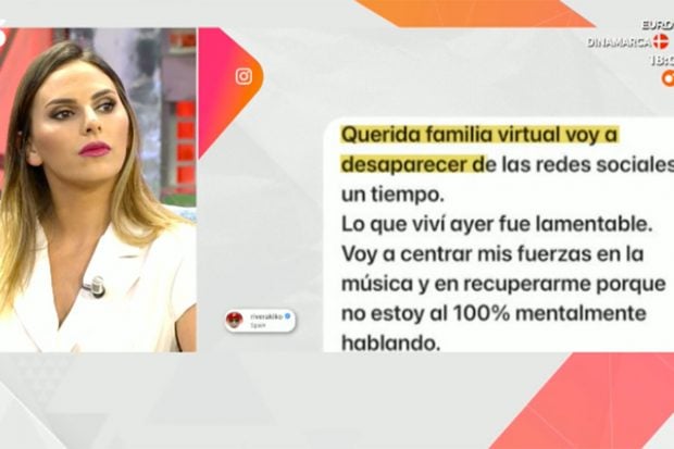 La mujer de Kiko Rivera le ha aconsejado que no vaya a los plat&oacute;s de televisi&oacute;n hasta que est&eacute; bien./Telecinco