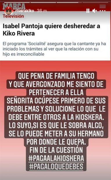 Kiko Rivera lanza un mensaje a su madre./Instagram @riverakiko