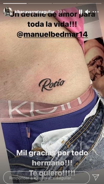 La pareja de Roc&iacute;o Flores, Manuel Bedmar se ha hecho un tatuaje muy significativo./Instagram @kikenavarreteaguilar