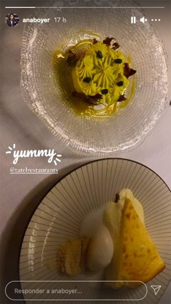 Ana Boyer comparte el postre que tomaron en la velada./Instagram @anaboyer