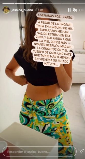 A trav&eacute;s de las redes sociales la modelo cuando su posparto./Instagram @jessica_bueno