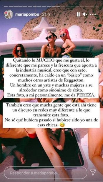 Los seguidores de Mar&iacute;a Pombo le han preguntado sobre qu&eacute; piensa de una de las im&aacute;genes promocionales del &uacute;ltimo single de C.Tangana./Instagram @mariapombo