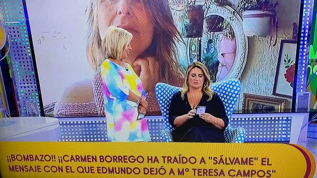 Carmen Borrego le ense&ntilde;a a Carlota Corredera el mensaje con el que Edmundo Arrocet habr&iacute;a dejado la relaci&oacute;n con Mar&iacute;a Teresa Campos / Telecinco