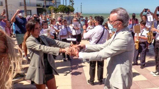 Gloria Camila y Jos&eacute; Ortega Cano en el homenaje a Roc&iacute;o Jurado en Chipiona./Gtres