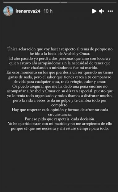 Escrito de Irene Rosales v&iacute;a Instagram./Instagram @irenova24