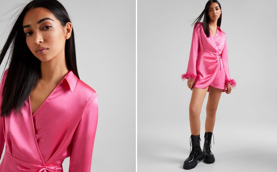 Las plumas han llegado para quedarse con este vestido de Bershka que te har&aacute; brillar