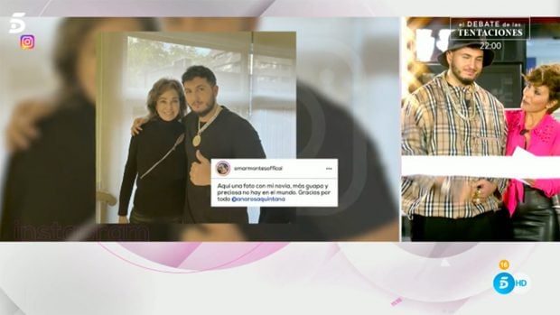 Sonsoles &Oacute;nega y Omar Montes en 'Ya son las 8'./Telecinco