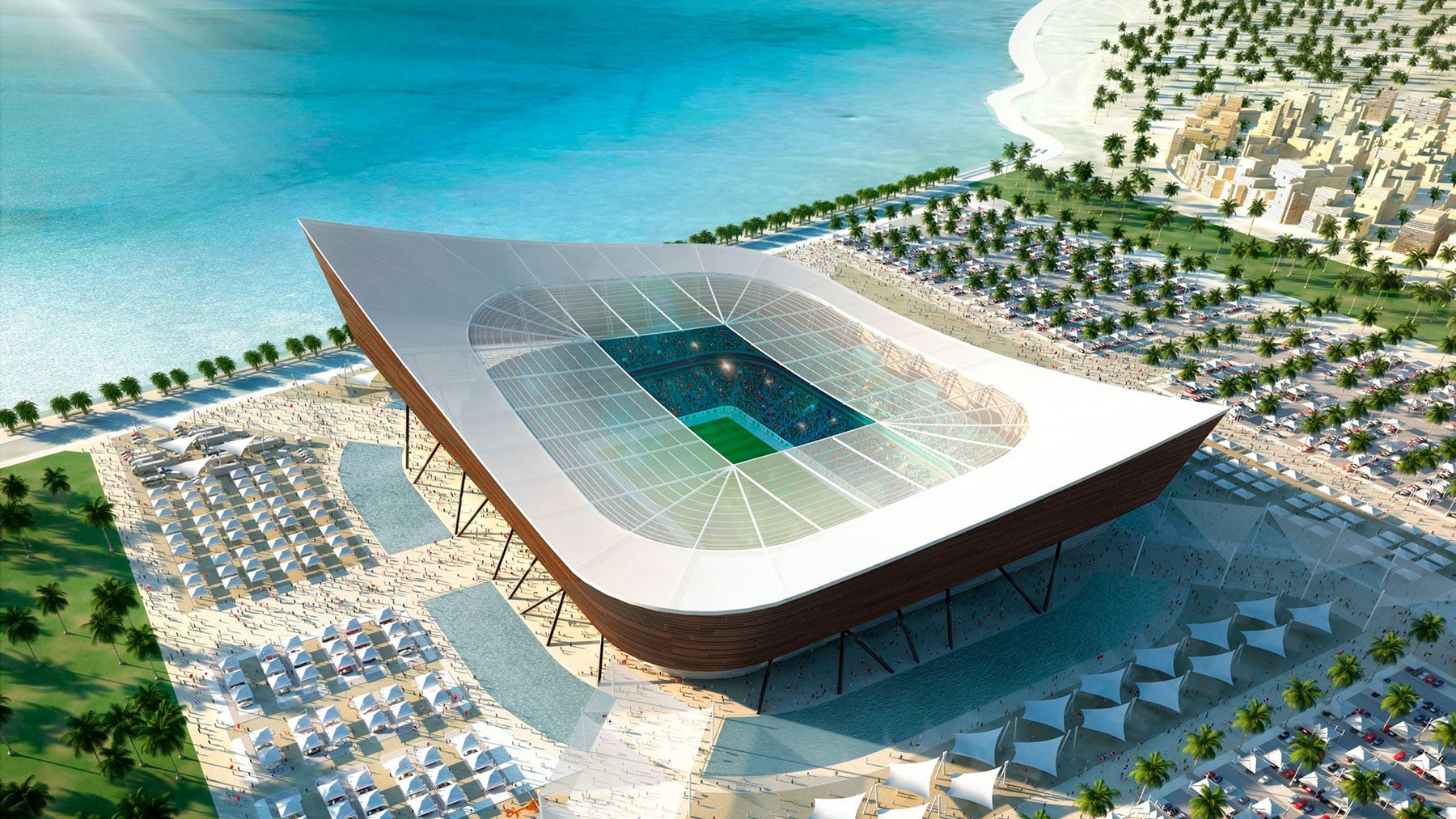 Simulaci&oacute;n de estadio de Qatar que albergar&aacute; el Mundial 2022 / Gtres