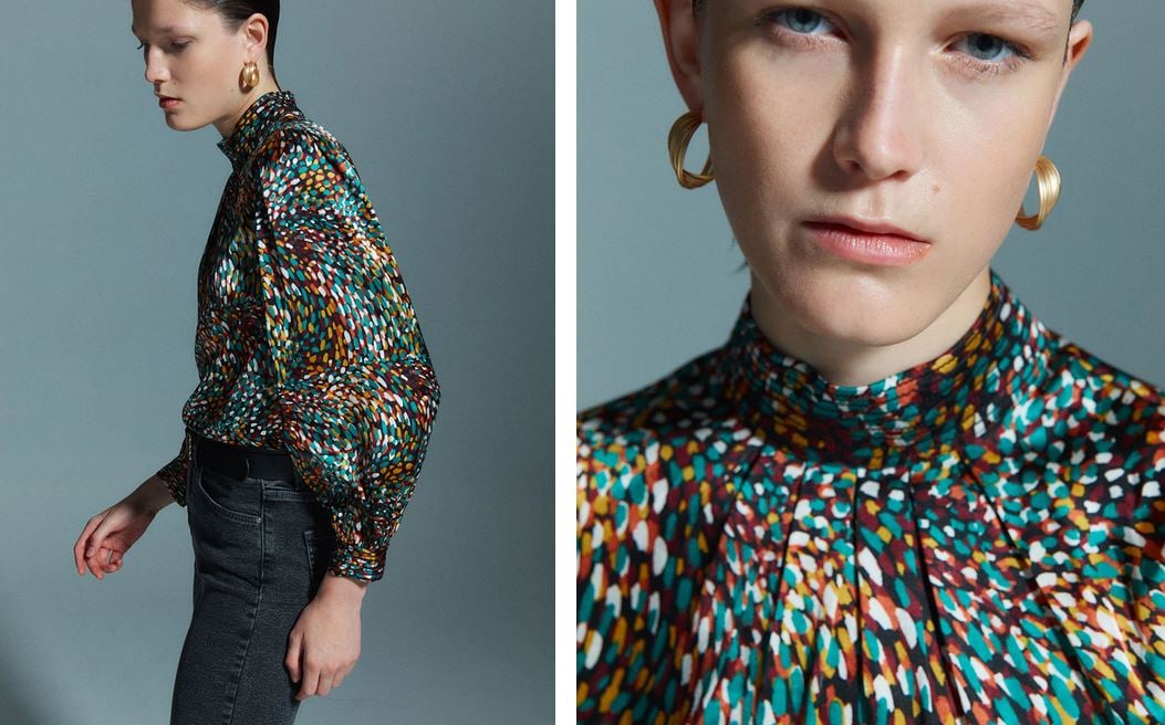 Sfera y su blusa satinada m&aacute;s colorida del momento
