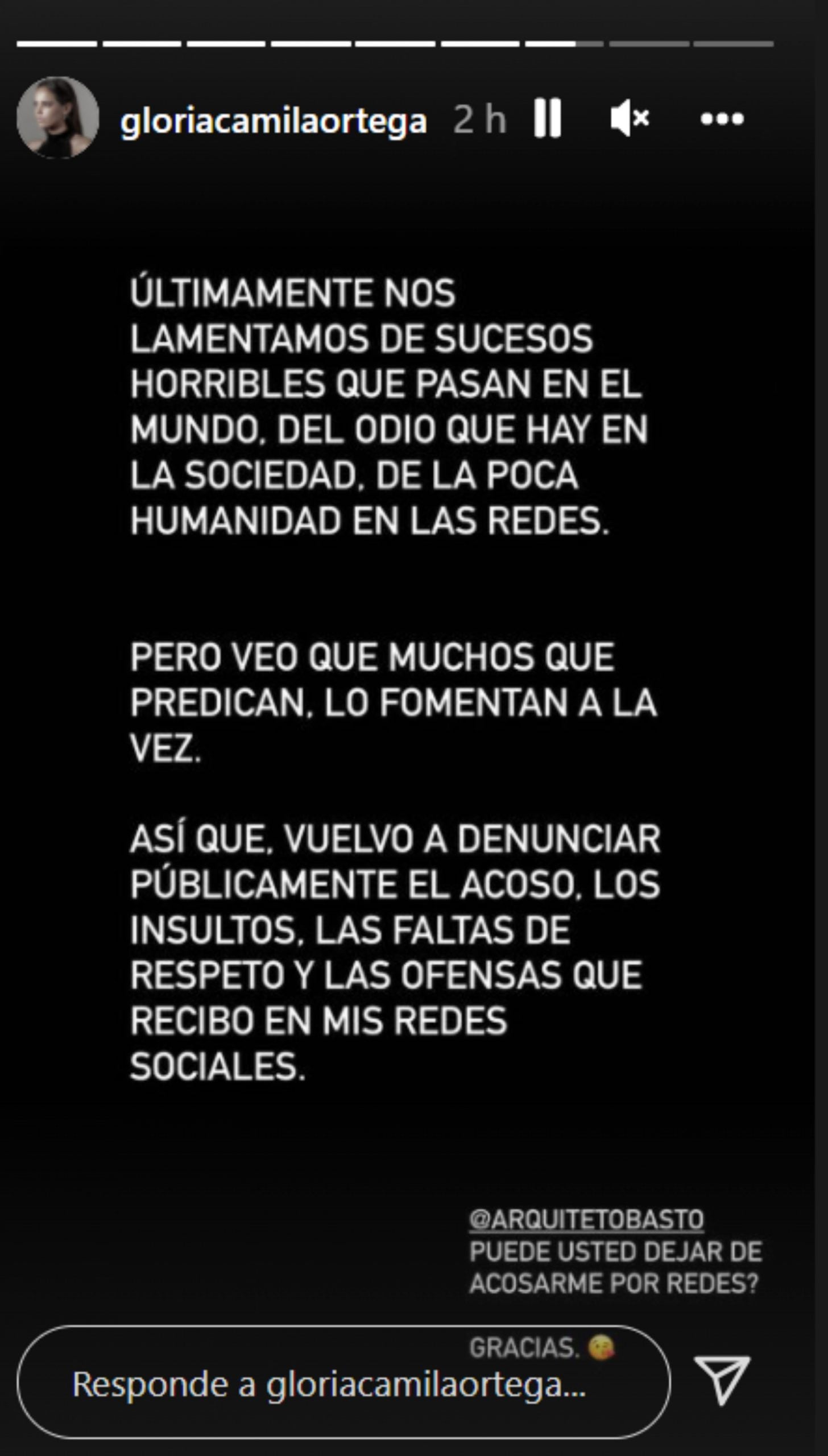Gloria Camila denuncia el acoso que sufre en redes / Instagram