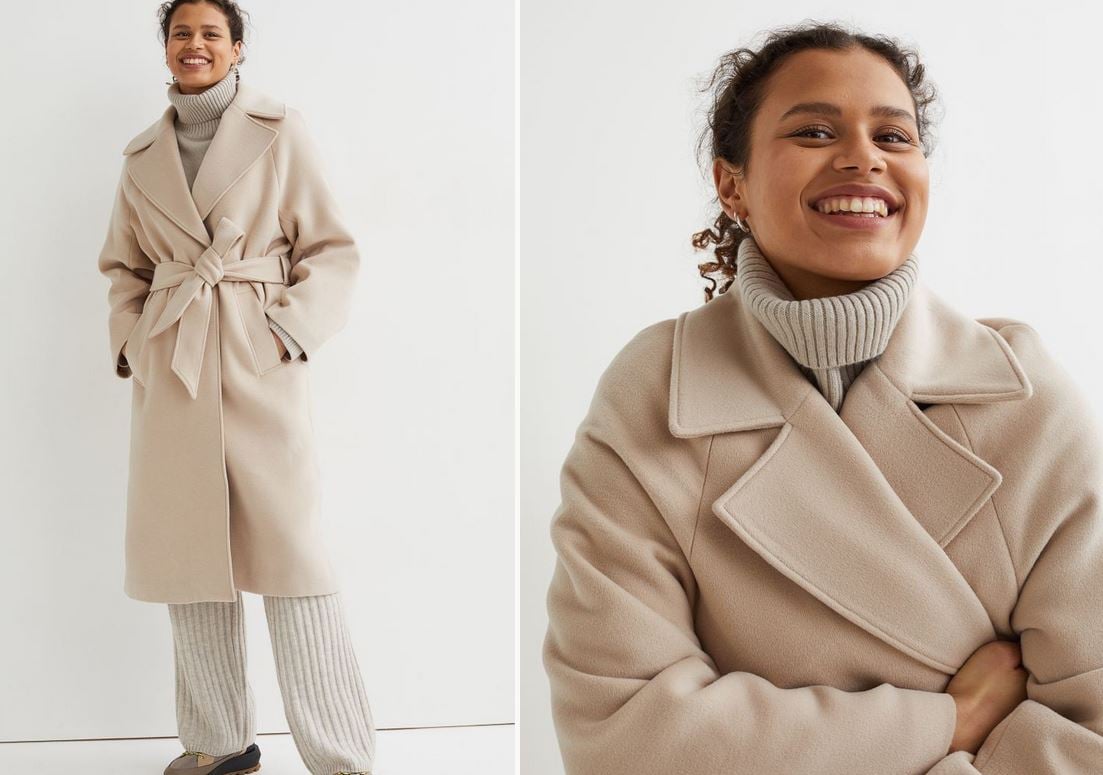 El abrigo midi de H&M en color camel para un look oscuro