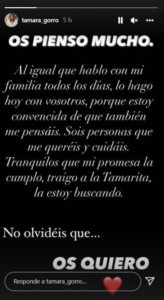 'Storie' de Tamara Gorro / Instagram