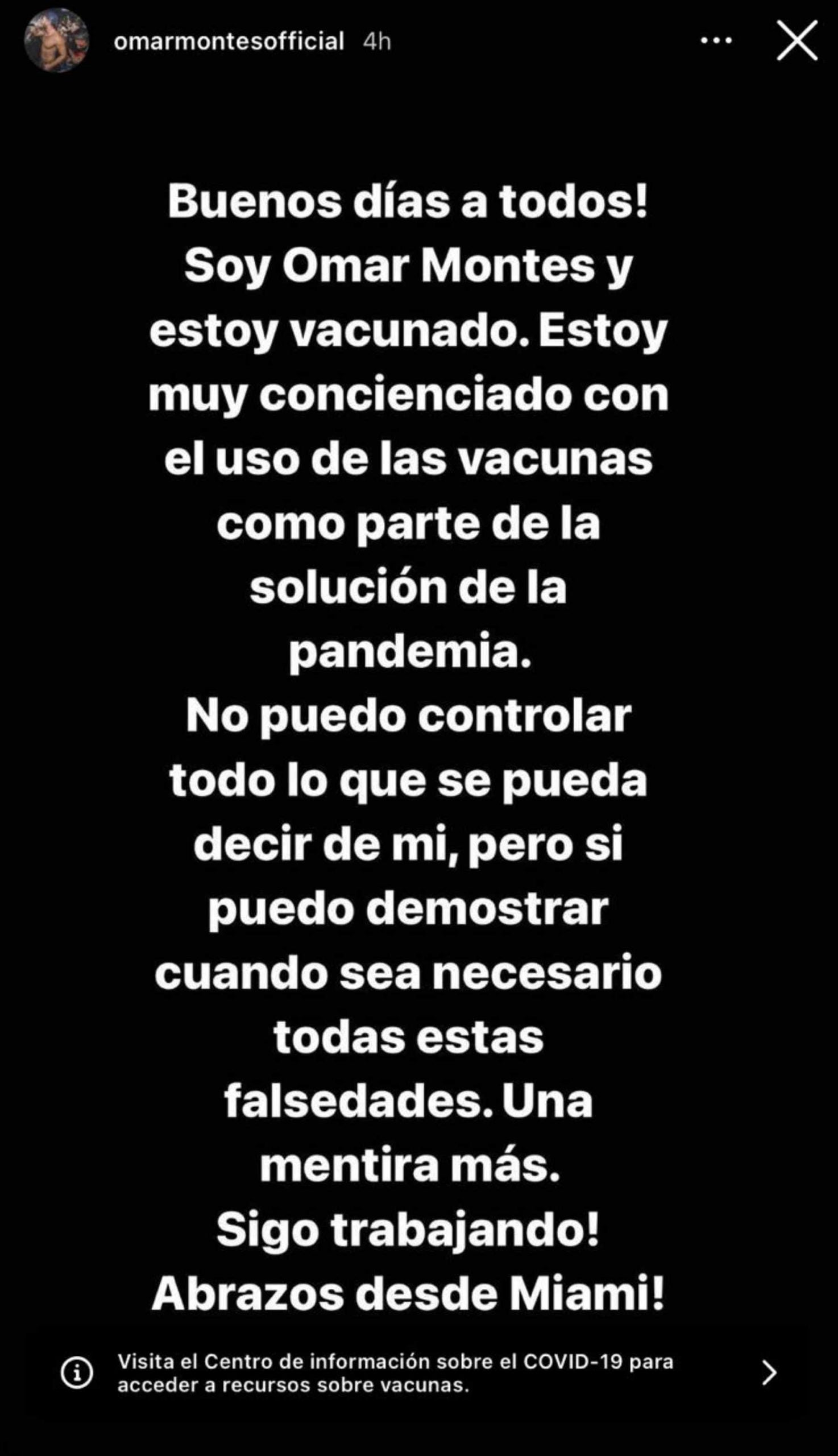 Omar Montes aclara su &uacute;ltima pol&eacute;mica. / Instagram