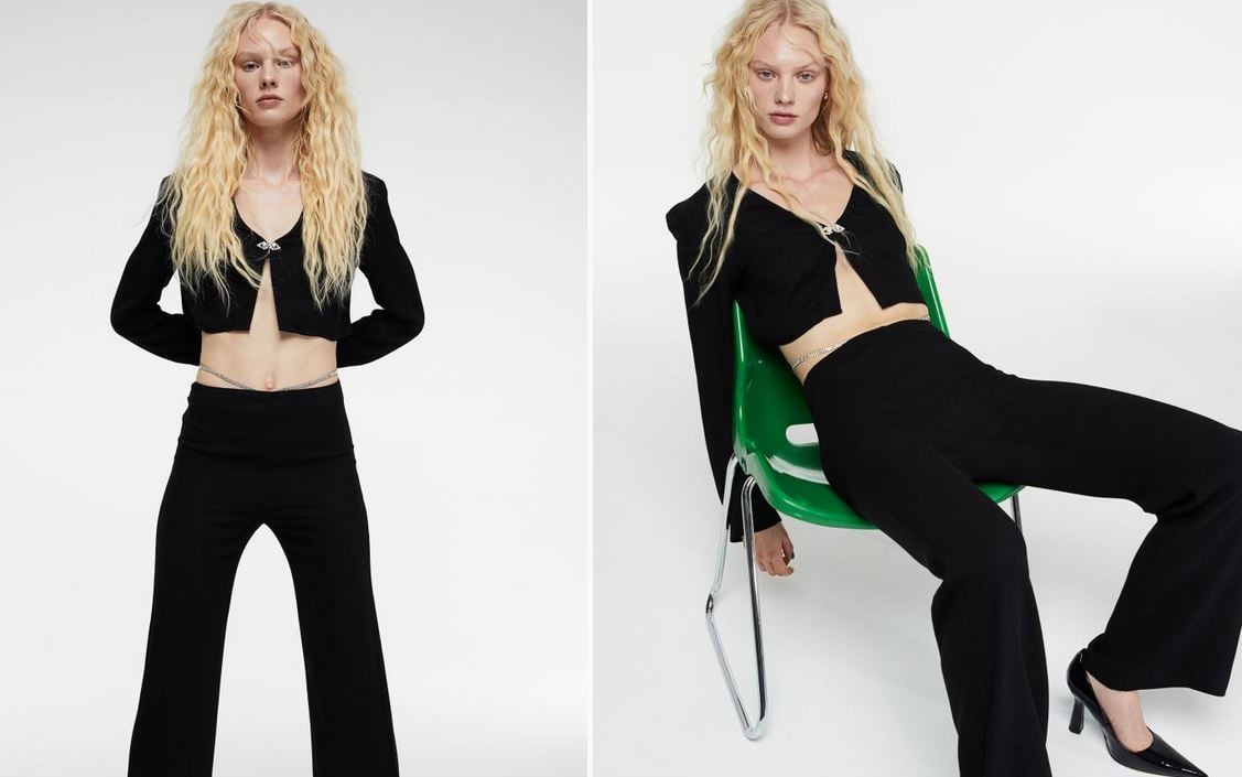 El c&aacute;rdigan con broche de joyas de H&M para marcar estilo