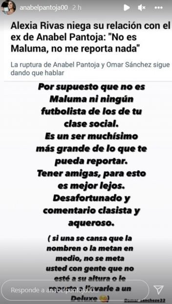 Anabel Pantoja contestaci&oacute;n / Instagram