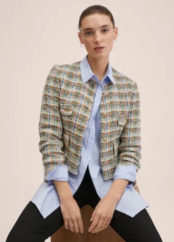 Mango apuesta por las chaquetas tweed para combinar con vaqueros o faldas a juego