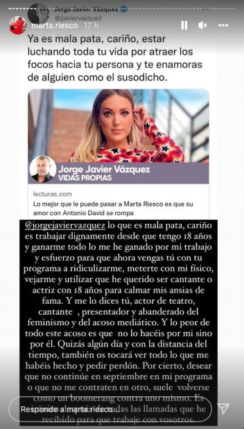 Marta Riesco en stories / Instagram