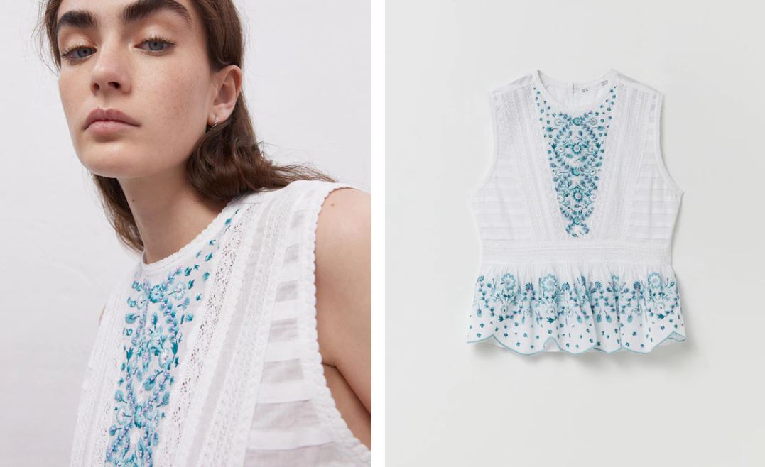 El top bordado de Sfera para resaltar los looks con pantal&oacute;n blanco