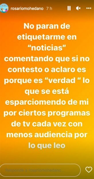 Declaraciones v&iacute;a Instagram de Rosario Mohedano / Instagram @rosariomohedano